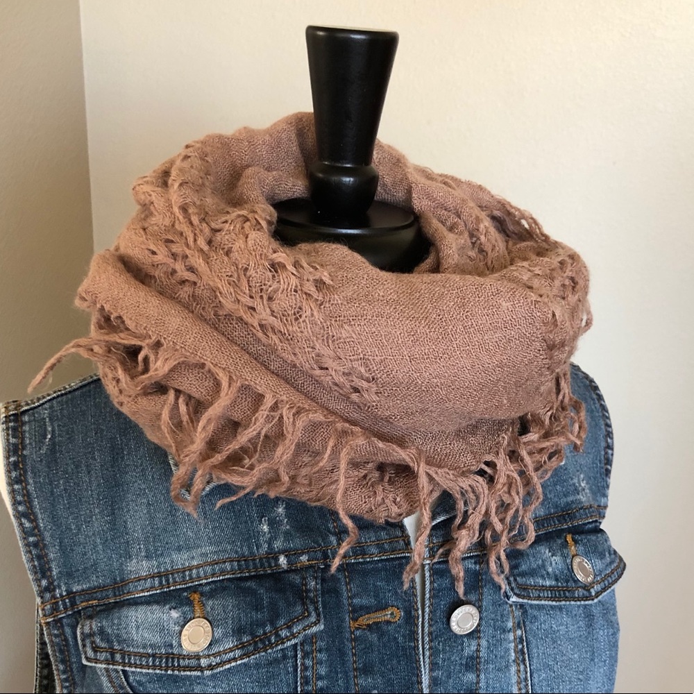 Fringe Wool Wrap Scarf Shawl Boho Beige Taupe Boho